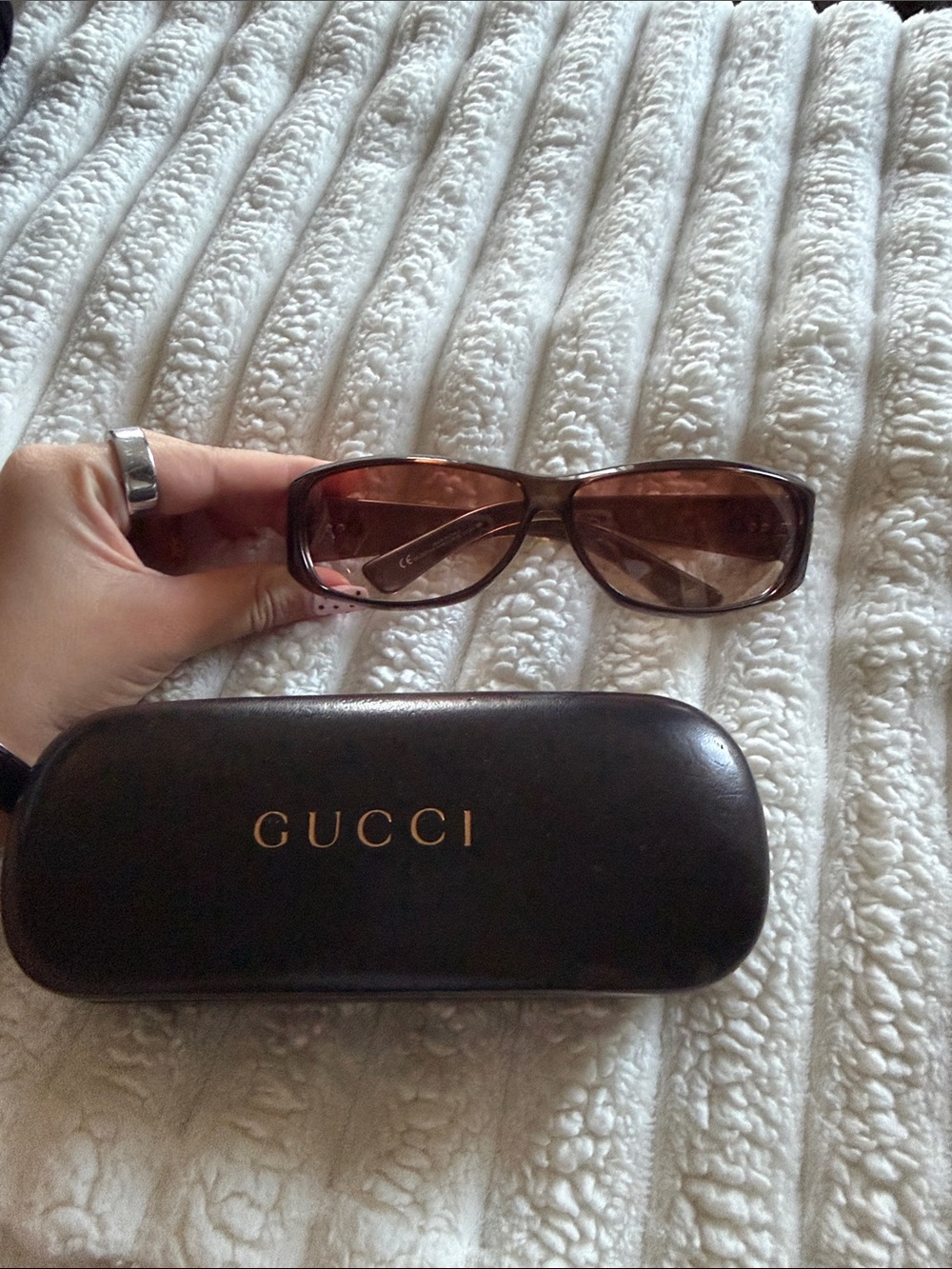 Gucci Women’s Brown Tinted Rectangular Sunglasses